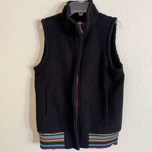 Life Is Good Sherpa Vest Teddy Fleece Rainbow WaistBand‎ Black Sleeveless NWT